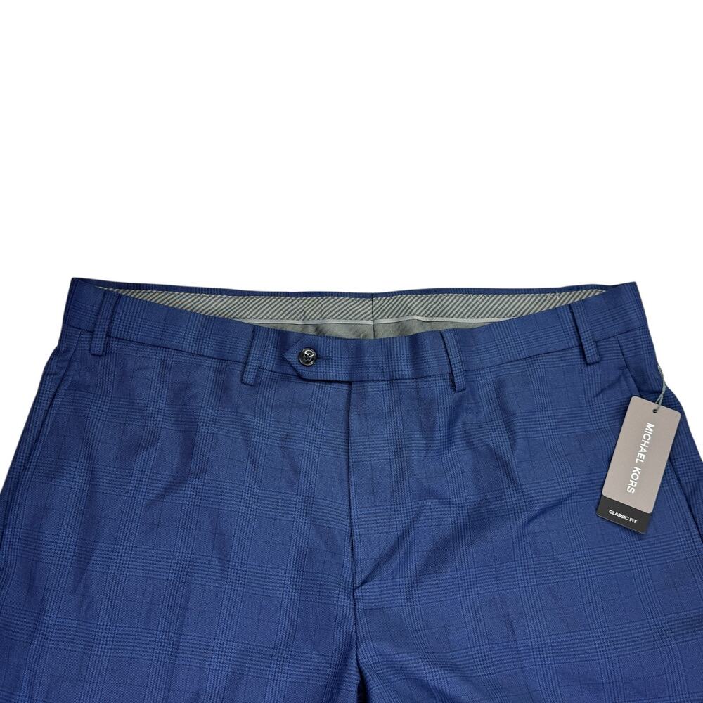 Michael Kors Mens Marvin Classic Fit Plaid Stretch Dress Pants Navy Blue 38x30 - Picture 2 of 7